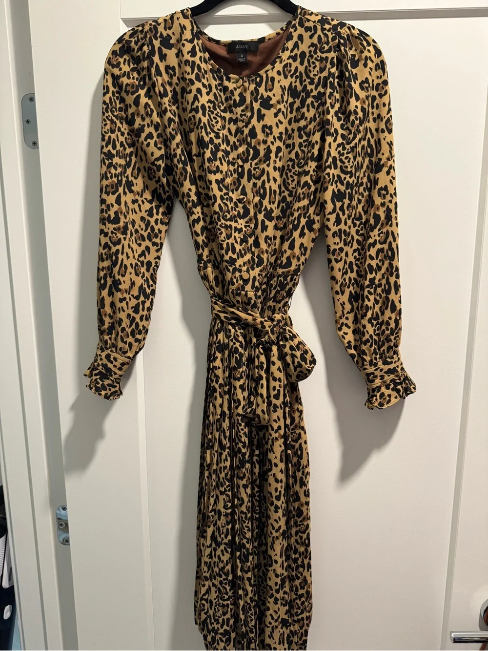 J. Crew Long Sleeve Leopard Wrap Dress in Camel and Black